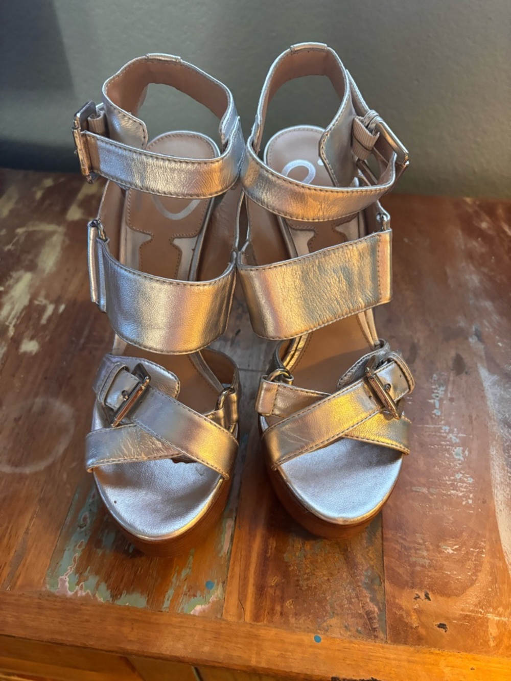 Metallic Silver Strappy Platform Sandals - Women